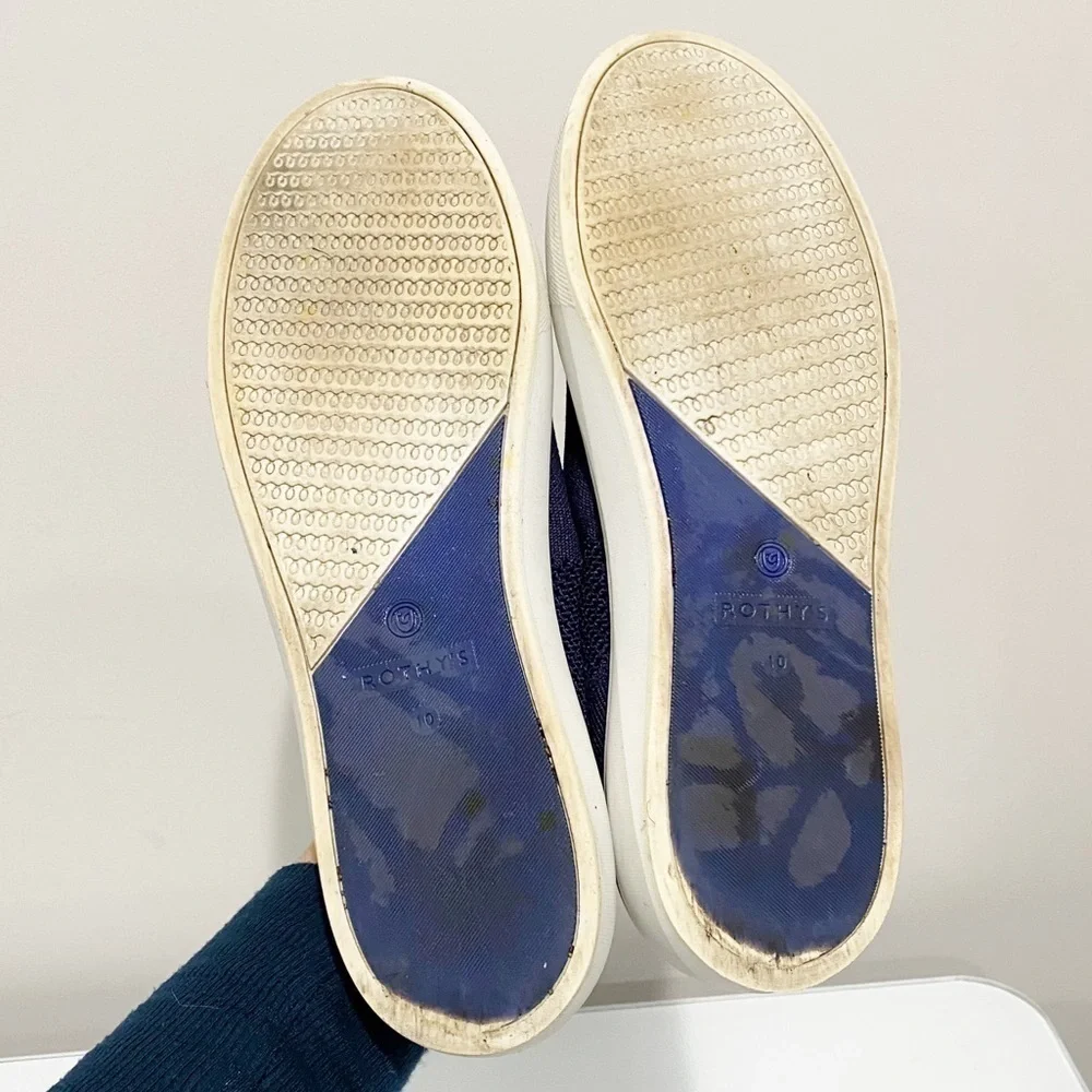 ROTHY’S Maritime Lattice Stitch Sneaker Slip On Navy Blue Comfort Size 10